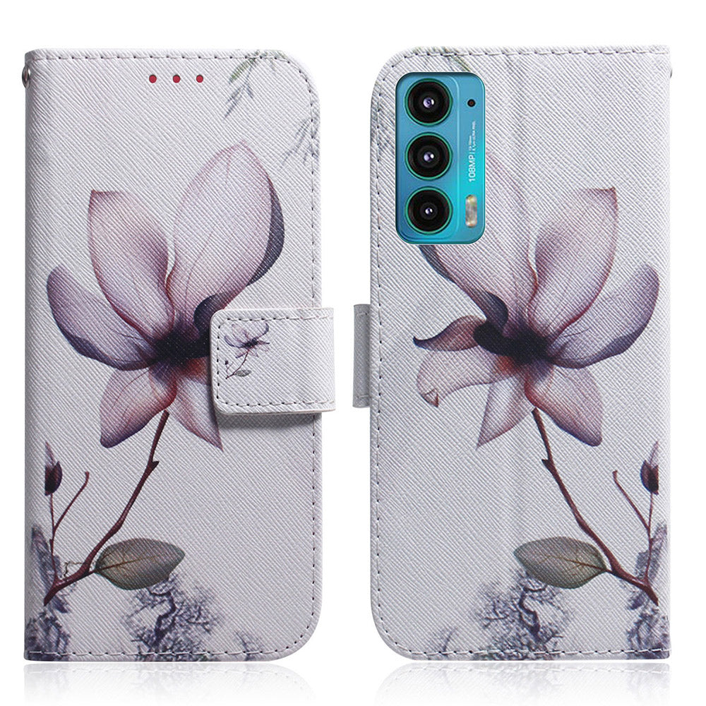 Pattern Printing Anti-Fall Shock Absorption Wallet Stand PU Leather Phone Case with Lanyard Hole for Motorola Edge 20