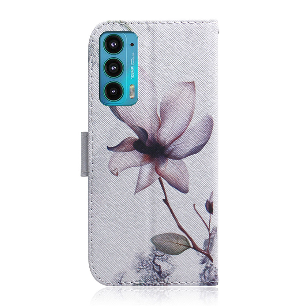 Pattern Printing Anti-Fall Shock Absorption Wallet Stand PU Leather Phone Case with Lanyard Hole for Motorola Edge 20