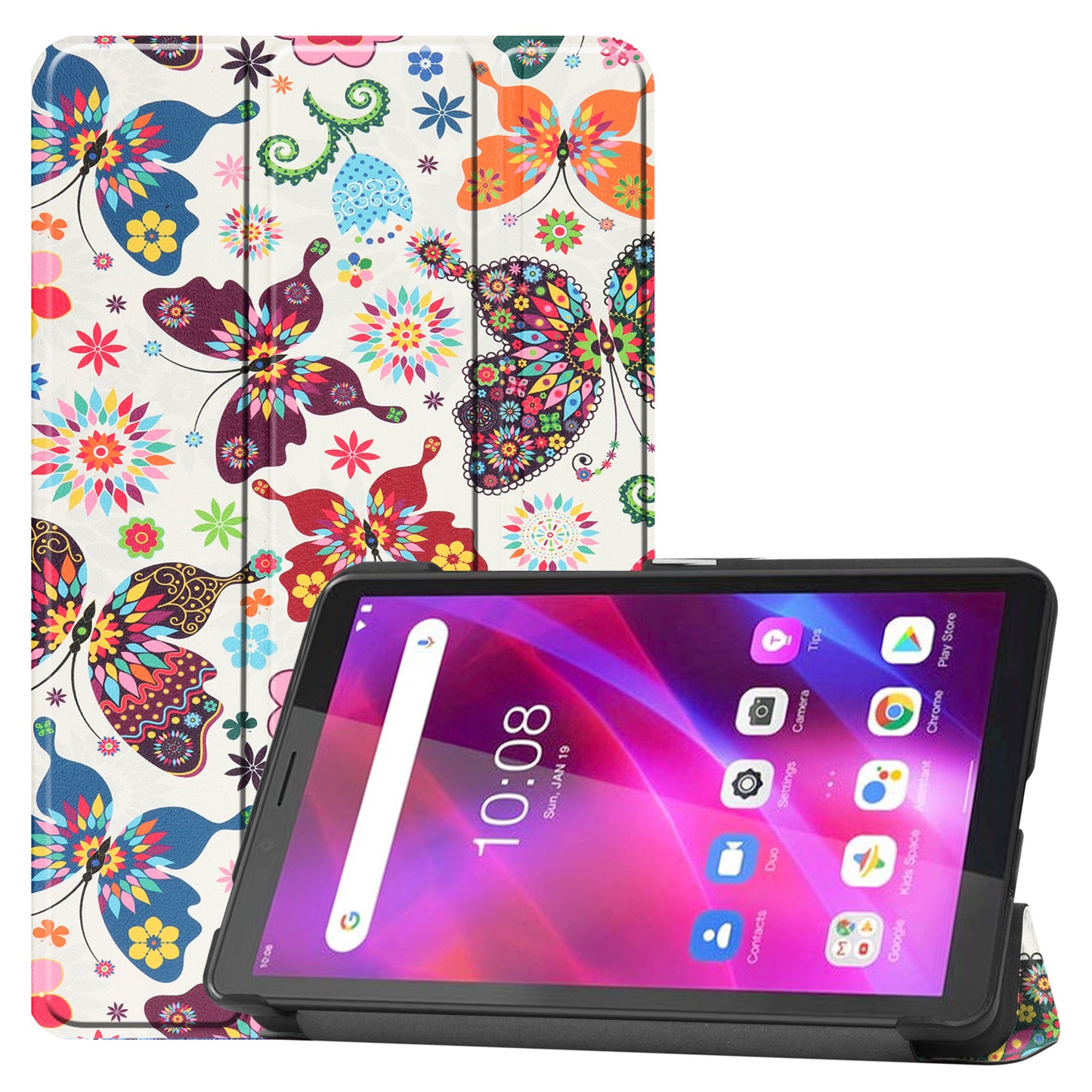 Stylish Light Slim Pattern Printing PU Leather Tri-fold Stand Tablet Cover Shell for  Lenovo Tab M7 (2nd Gen) / (3rd Gen)