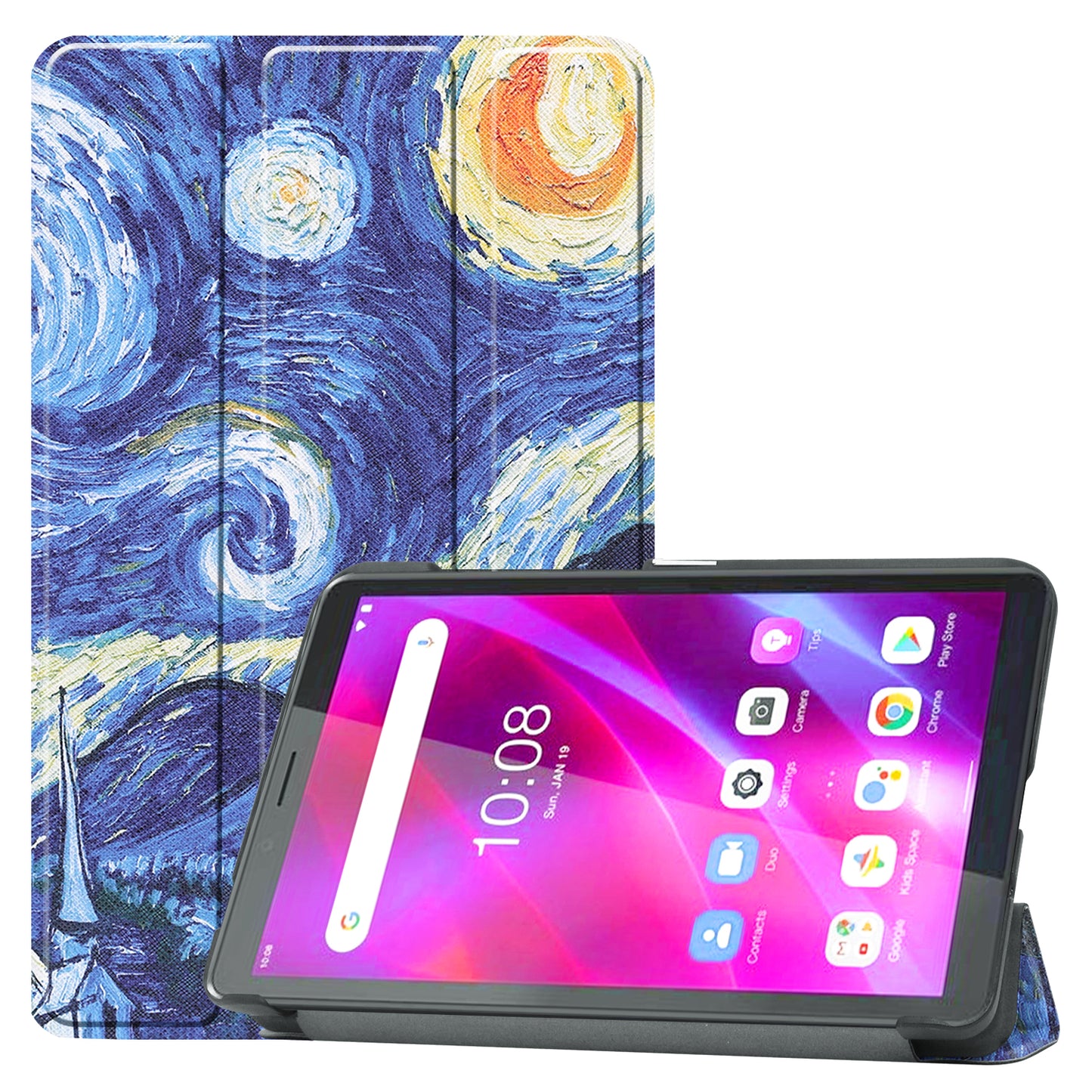 Stylish Light Slim Pattern Printing PU Leather Tri-fold Stand Tablet Cover Shell for  Lenovo Tab M7 (2nd Gen) / (3rd Gen)