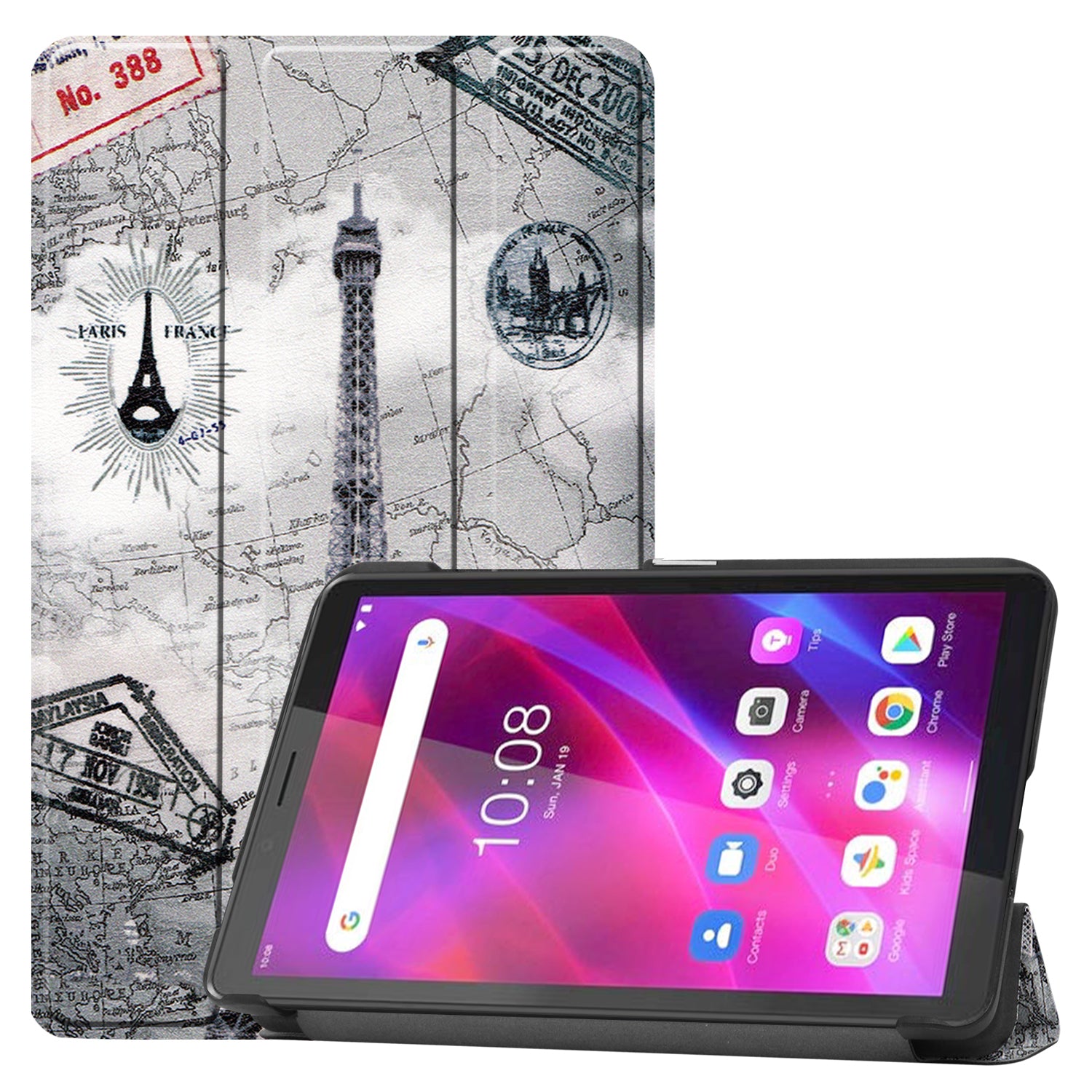 Stylish Light Slim Pattern Printing PU Leather Tri-fold Stand Tablet Cover Shell for  Lenovo Tab M7 (2nd Gen) / (3rd Gen)