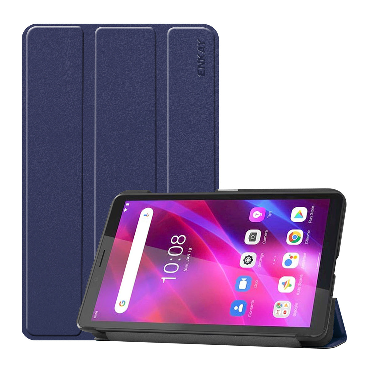 ENKAY HAT PRINCE Full Coverage Shock-Proof Tri-fold PU Leather + Hard PC Inner Tablet Stand Case for  Lenovo Tab M7 (2nd Gen) / (3rd Gen)