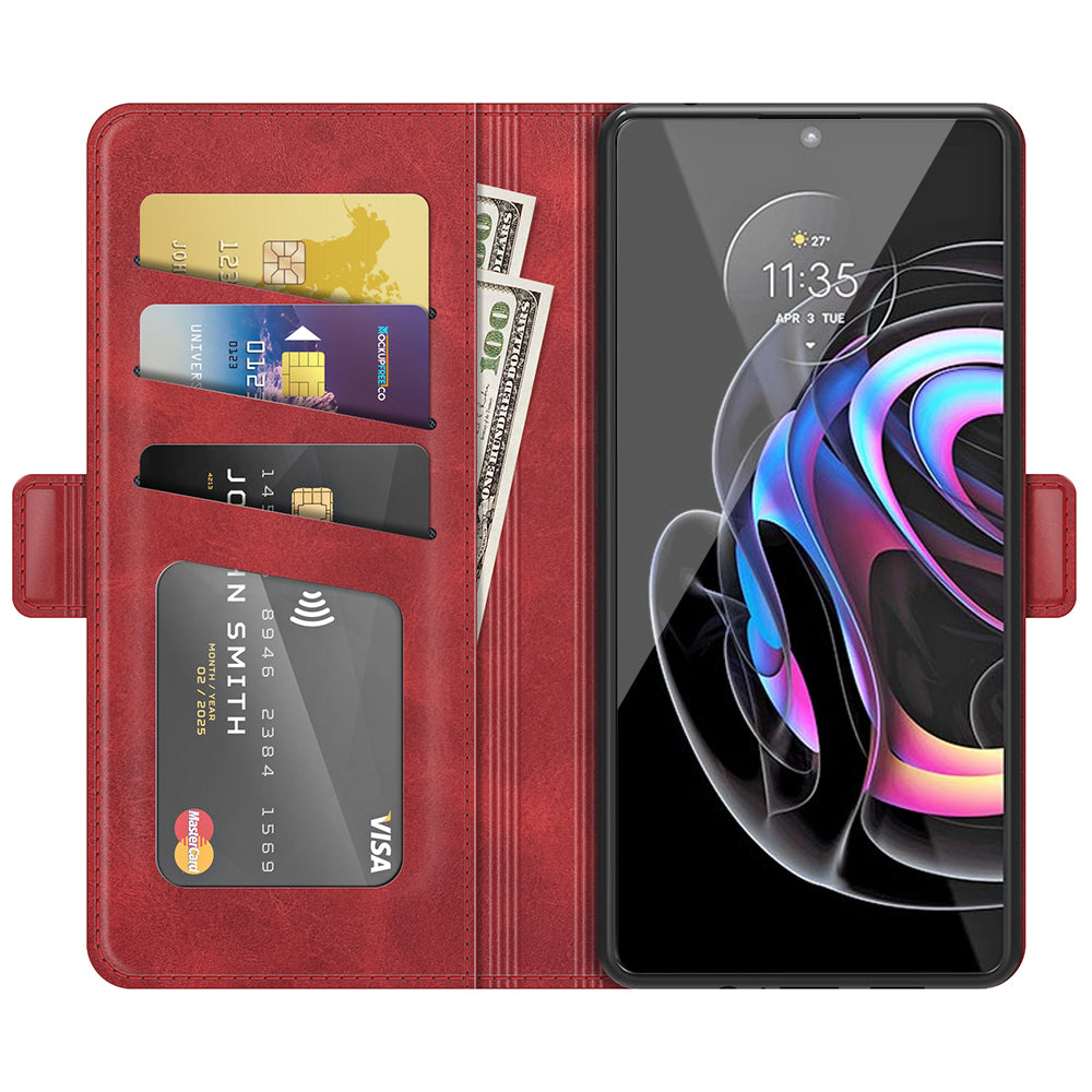 Magnetic Double Clasp PU Leather Phone Case Shell with Wallet Stand Design for Motorola Edge 20 Lite 5G