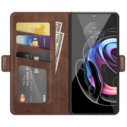 Magnetic Double Clasp PU Leather Phone Case Shell with Wallet Stand Design for Motorola Edge 20 Lite 5G