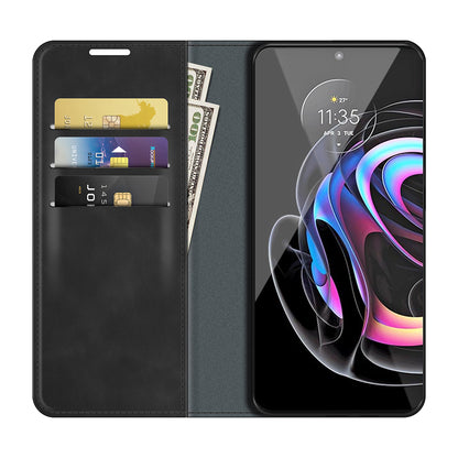 Folio Flip Magnetic Auto-absorbed Leather Cover Protective Case with Wallet Stand for Motorola Edge 20 Pro 5G