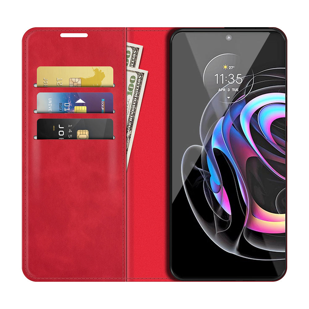 Folio Flip Magnetic Auto-absorbed Leather Cover Protective Case with Wallet Stand for Motorola Edge 20 Pro 5G