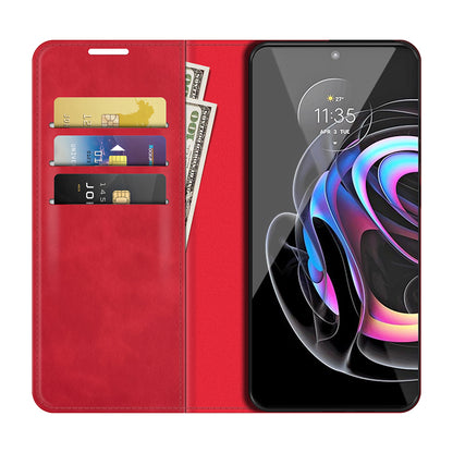 Folio Flip Magnetic Auto-absorbed Leather Cover Protective Case with Wallet Stand for Motorola Edge 20 Pro 5G