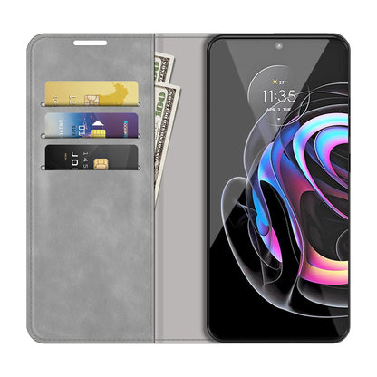 Folio Flip Magnetic Auto-absorbed Leather Cover Protective Case with Wallet Stand for Motorola Edge 20 Pro 5G