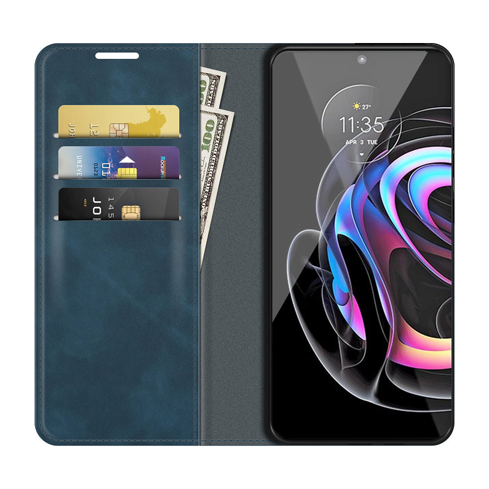 Folio Flip Magnetic Auto-absorbed Leather Cover Protective Case with Wallet Stand for Motorola Edge 20 Pro 5G