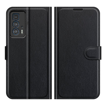 Litchi Skin Leather Phone Protective Shell Case with Wallet Stand for Motorola Edge 20 Pro 5G