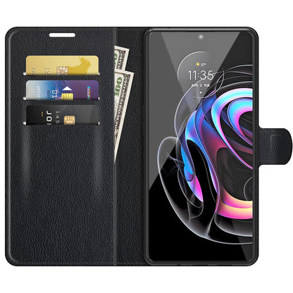 Litchi Skin Leather Phone Protective Shell Case with Wallet Stand for Motorola Edge 20 Pro 5G