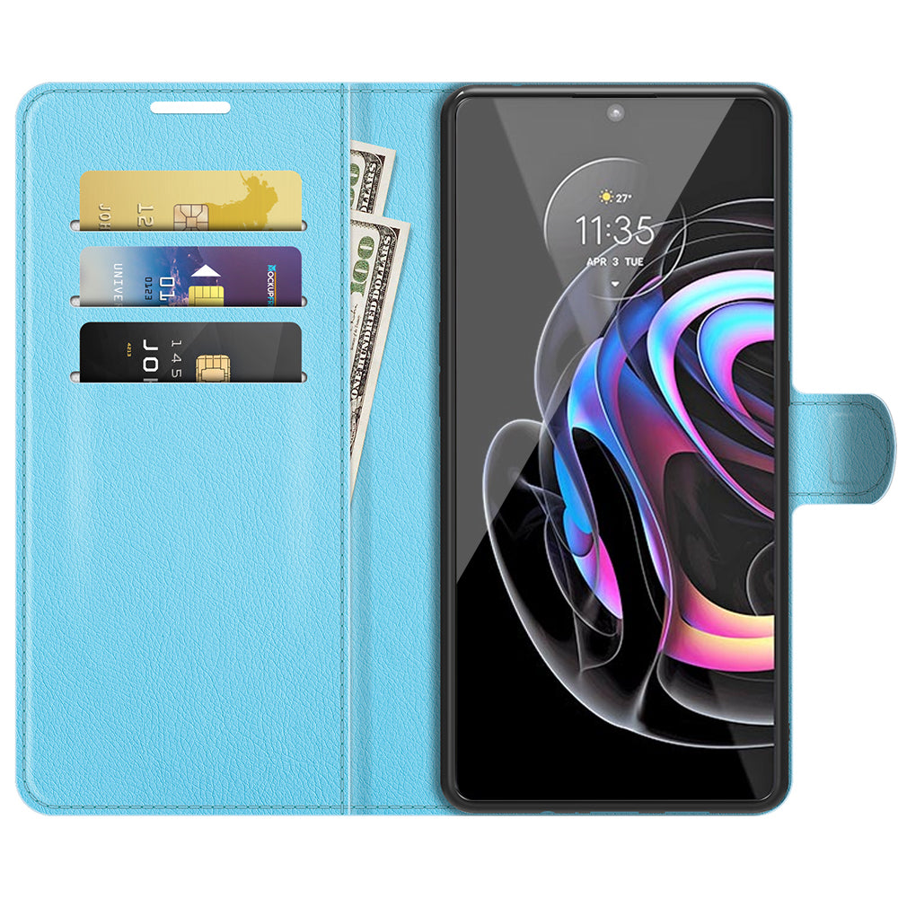 Litchi Skin Leather Phone Protective Shell Case with Wallet Stand for Motorola Edge 20 Pro 5G