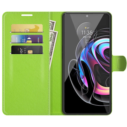 Litchi Skin Leather Phone Protective Shell Case with Wallet Stand for Motorola Edge 20 Pro 5G