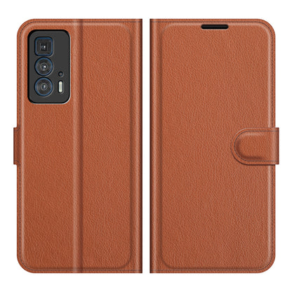 Litchi Skin Leather Phone Protective Shell Case with Wallet Stand for Motorola Edge 20 Pro 5G