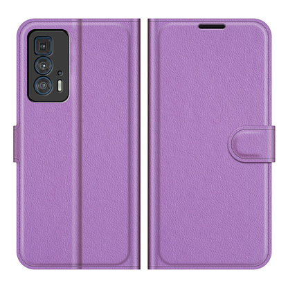 Litchi Skin Leather Phone Protective Shell Case with Wallet Stand for Motorola Edge 20 Pro 5G