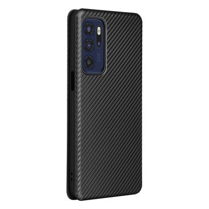 Carbon Fiber Texture Leather Automatic Absorption Case with Card Slot and Ring Strap for Motorola Moto G60S