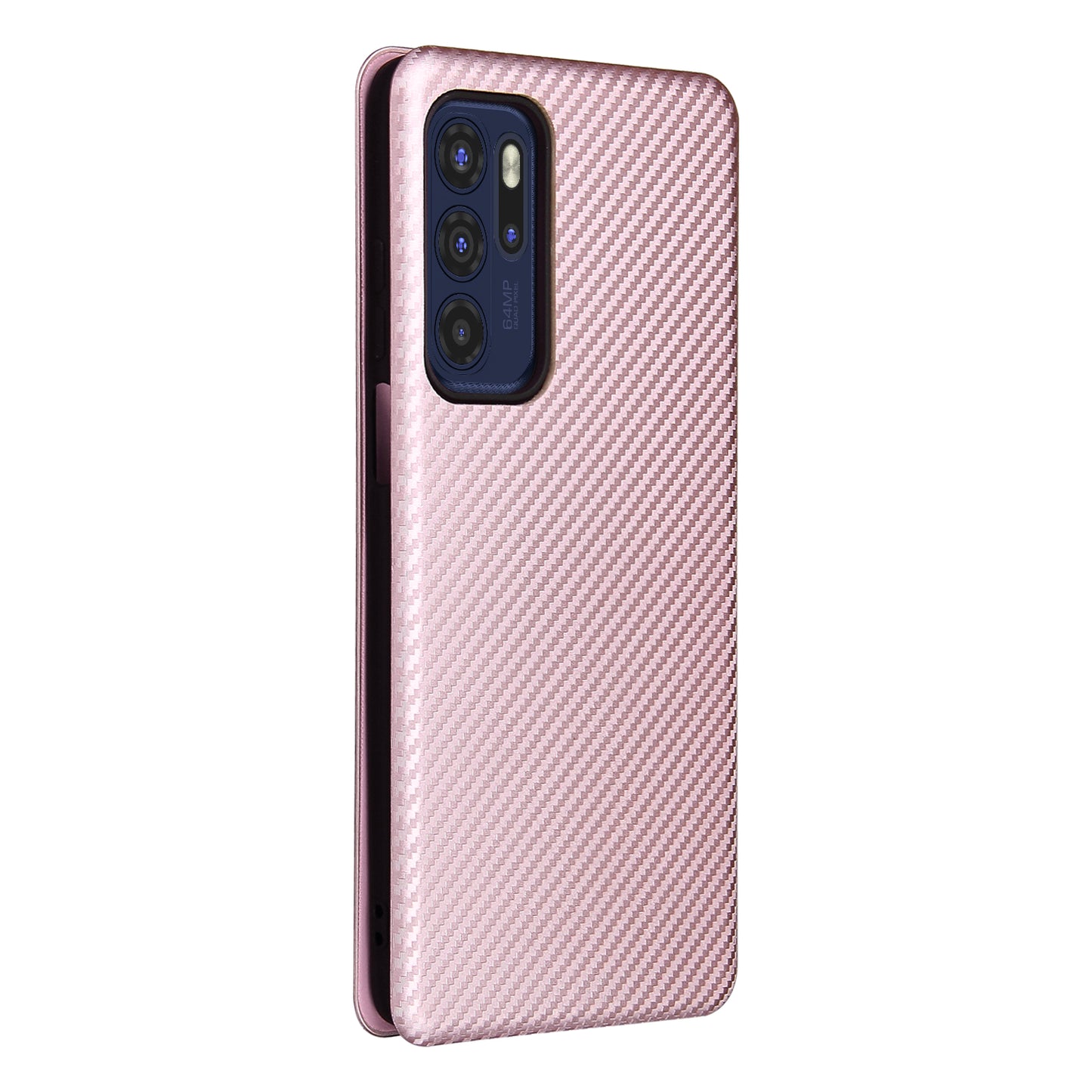 Carbon Fiber Texture Leather Automatic Absorption Case with Card Slot and Ring Strap for Motorola Moto G60S