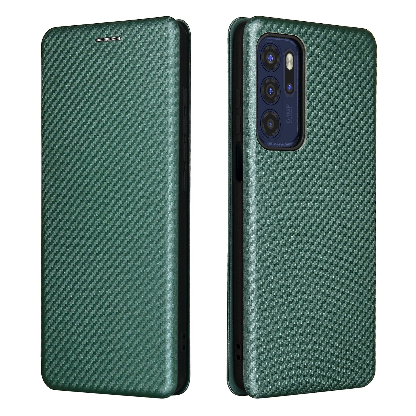 Carbon Fiber Texture Leather Automatic Absorption Case with Card Slot and Ring Strap for Motorola Moto G60S