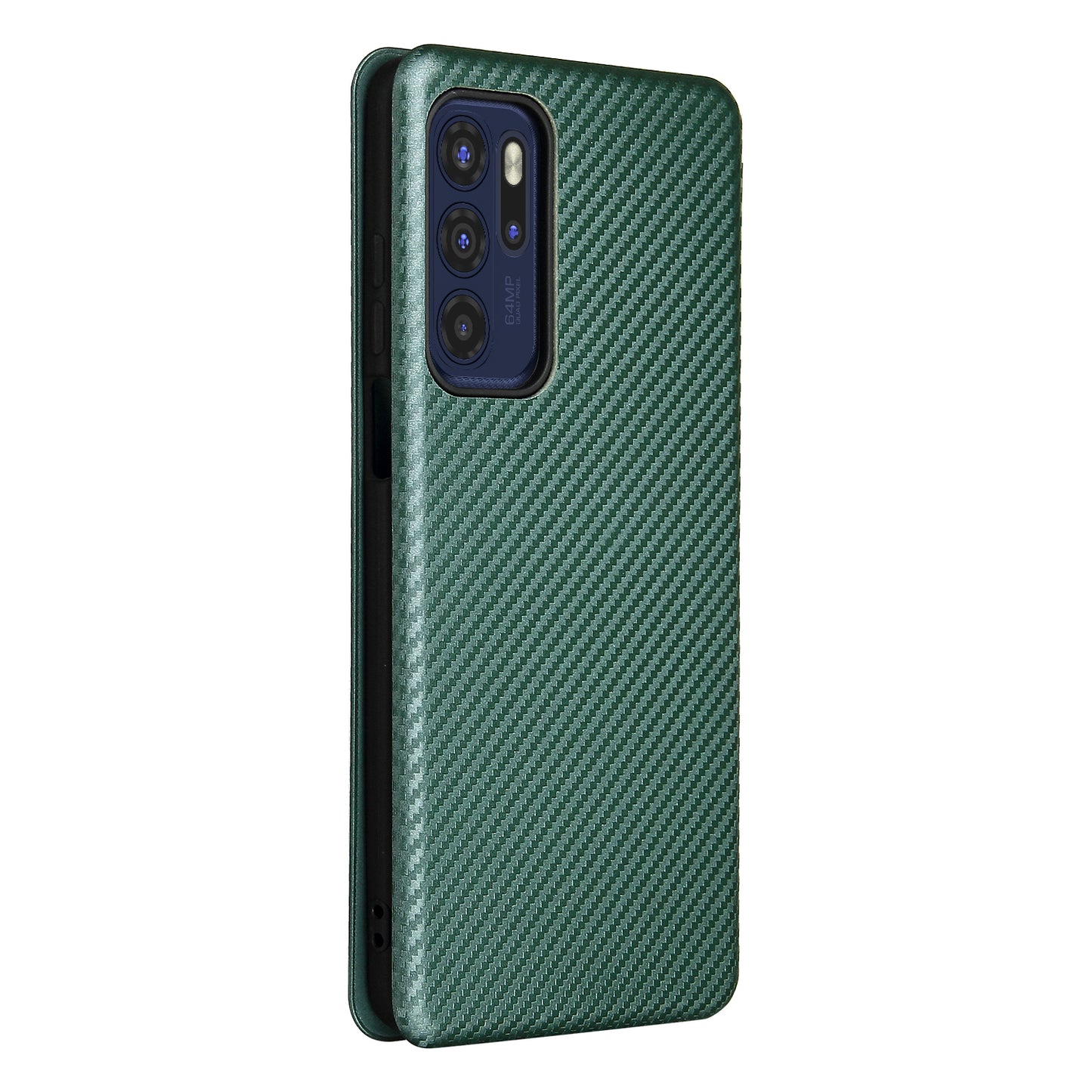 Carbon Fiber Texture Leather Automatic Absorption Case with Card Slot and Ring Strap for Motorola Moto G60S