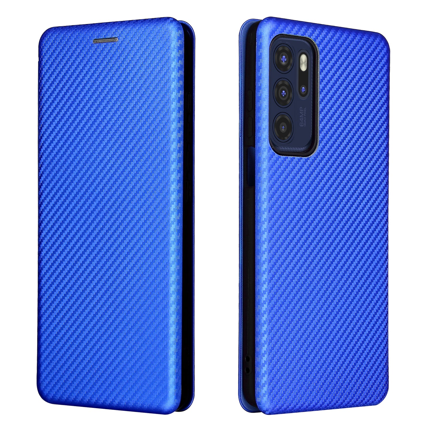 Carbon Fiber Texture Leather Automatic Absorption Case with Card Slot and Ring Strap for Motorola Moto G60S