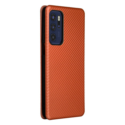 Carbon Fiber Texture Leather Automatic Absorption Case with Card Slot and Ring Strap for Motorola Moto G60S