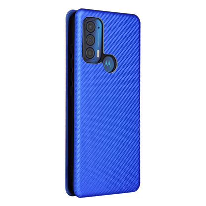 Carbon Fiber Texture Leather Phone Case with Card Slot and Ring Strap for Motorola Edge (2021)