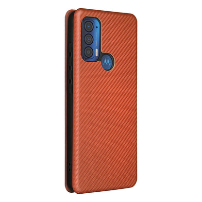 Carbon Fiber Texture Leather Phone Case with Card Slot and Ring Strap for Motorola Edge (2021)