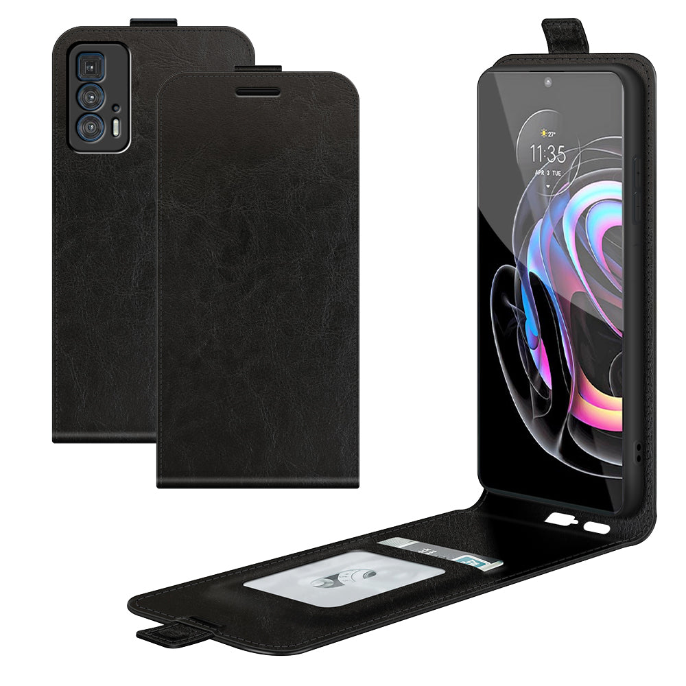 Single Card Holder Drop-Resistant Crazy Horse Vertical Flip Leather Case for Motorola Edge 20 Pro