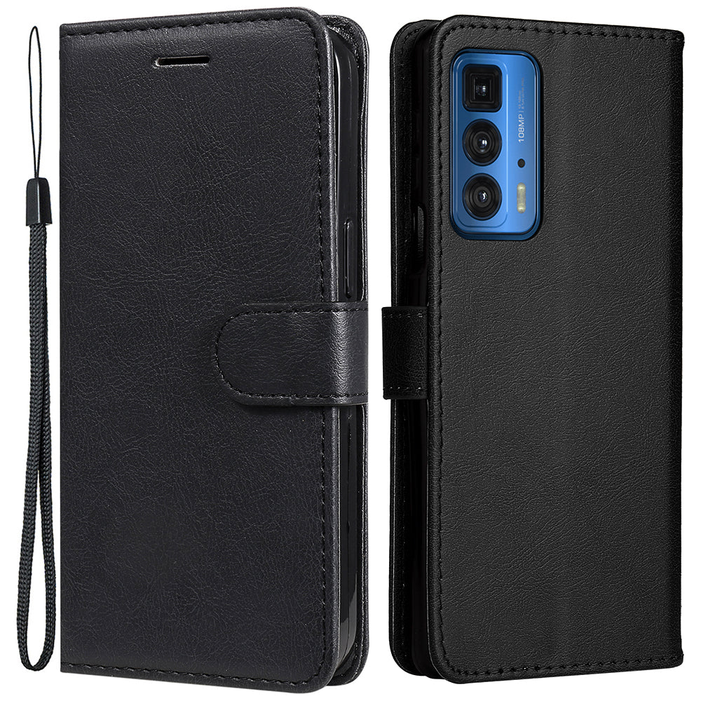 Wallet Stand Design KT Leather Series-2 Solid Color Anti-Scratch TPU+PU Leather Phone Case with Wrist Strap for Motorola Edge 20 Pro