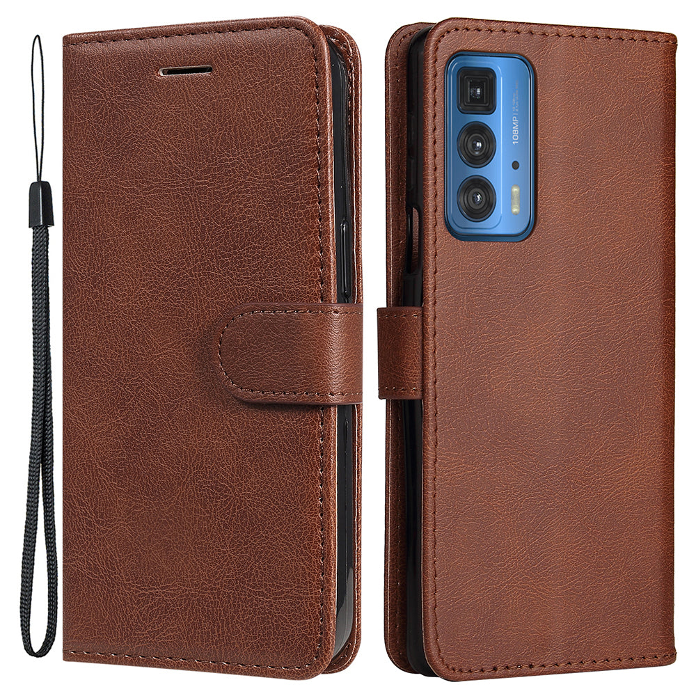 Wallet Stand Design KT Leather Series-2 Solid Color Anti-Scratch TPU+PU Leather Phone Case with Wrist Strap for Motorola Edge 20 Pro