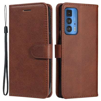 Wallet Stand Design KT Leather Series-2 Solid Color Anti-Scratch TPU+PU Leather Phone Case with Wrist Strap for Motorola Edge 20 Pro