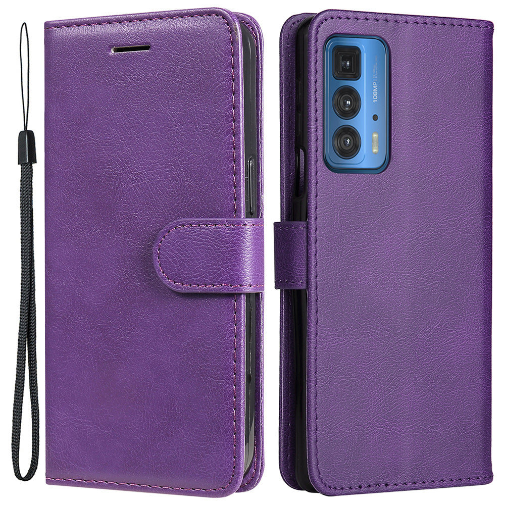 Wallet Stand Design KT Leather Series-2 Solid Color Anti-Scratch TPU+PU Leather Phone Case with Wrist Strap for Motorola Edge 20 Pro