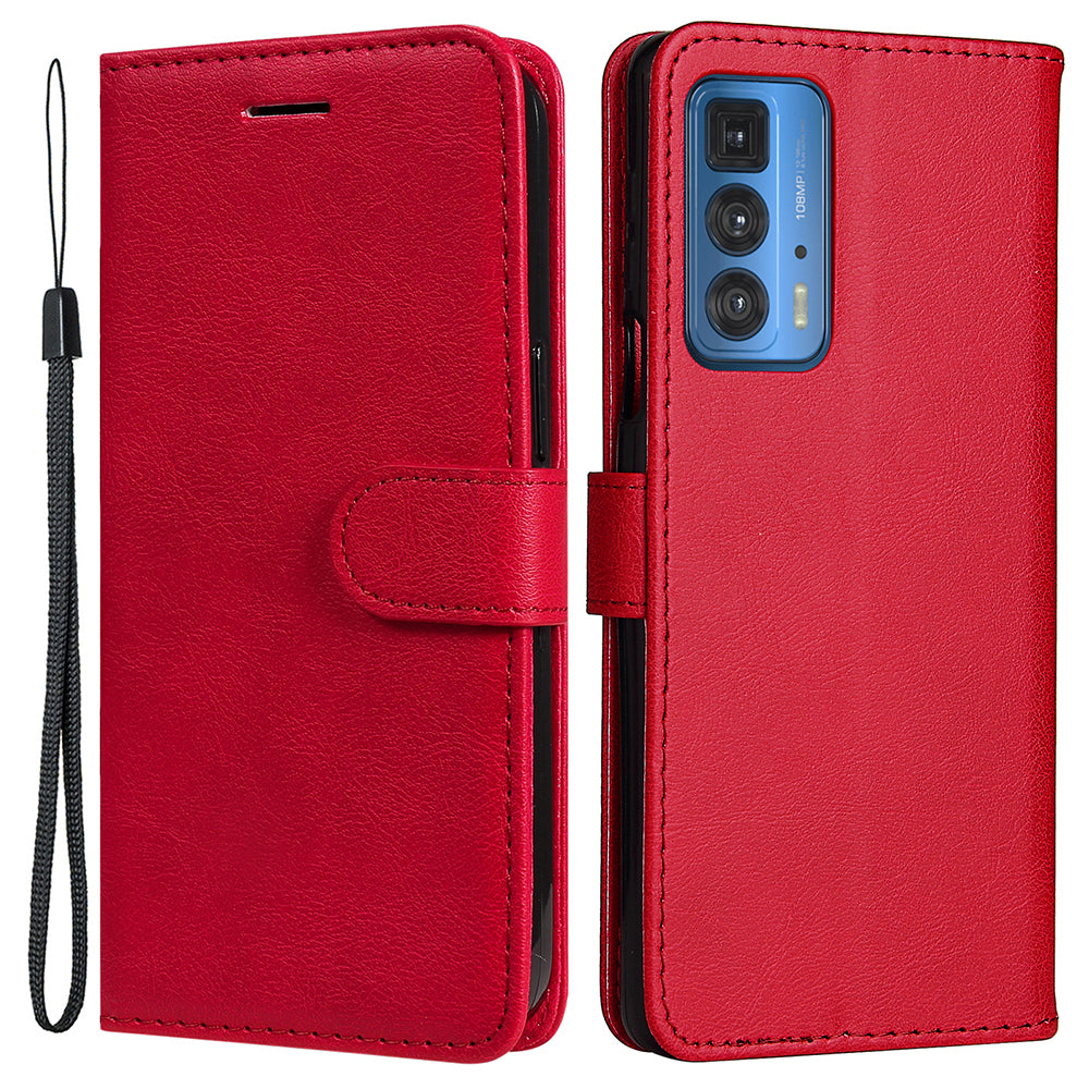 Wallet Stand Design KT Leather Series-2 Solid Color Anti-Scratch TPU+PU Leather Phone Case with Wrist Strap for Motorola Edge 20 Pro