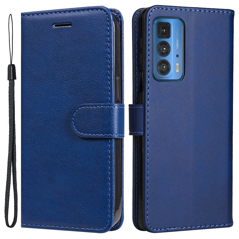 Wallet Stand Design KT Leather Series-2 Solid Color Anti-Scratch TPU+PU Leather Phone Case with Wrist Strap for Motorola Edge 20 Pro