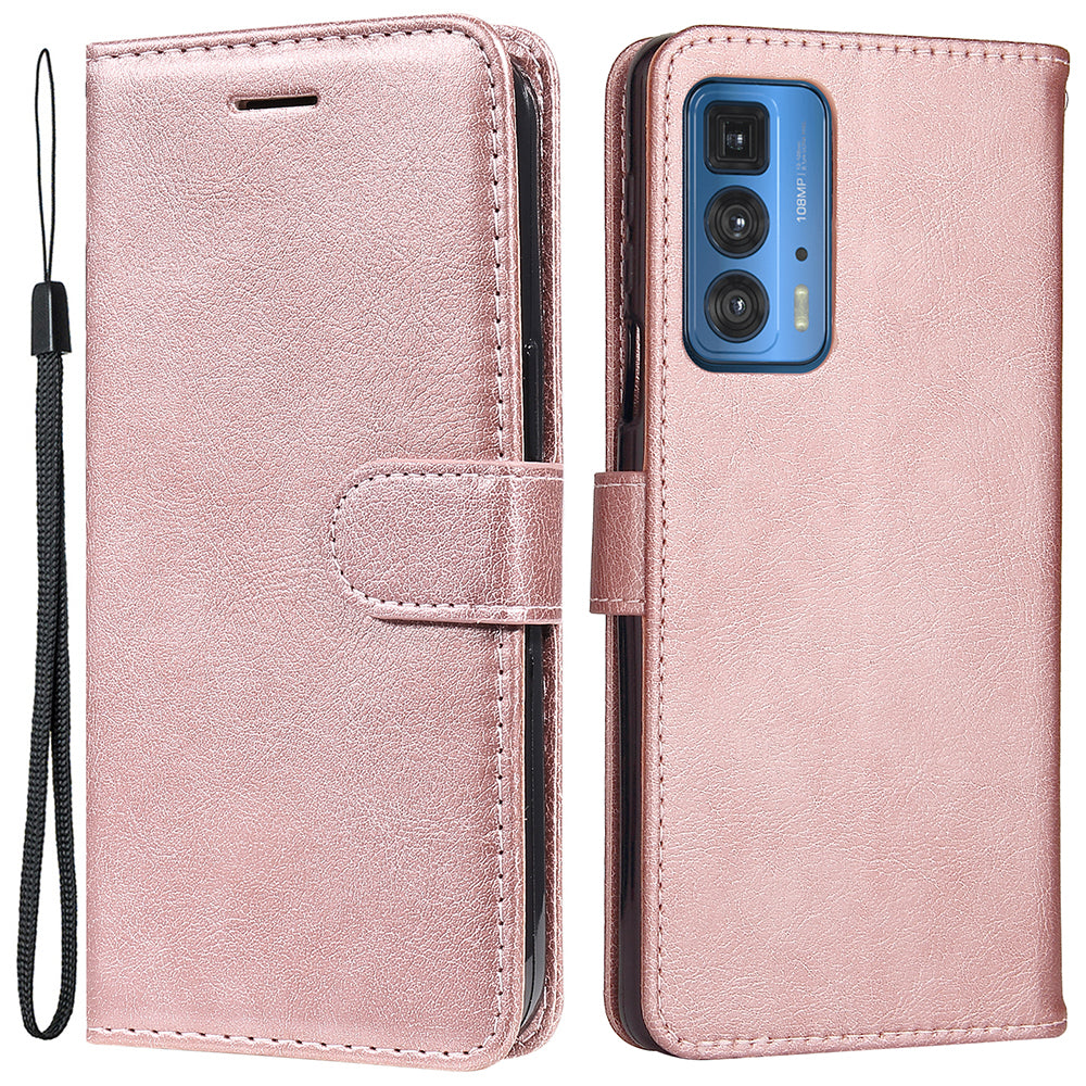 Wallet Stand Design KT Leather Series-2 Solid Color Anti-Scratch TPU+PU Leather Phone Case with Wrist Strap for Motorola Edge 20 Pro