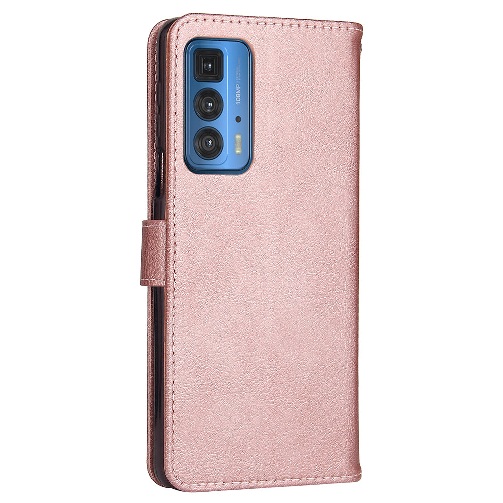 Wallet Stand Design KT Leather Series-2 Solid Color Anti-Scratch TPU+PU Leather Phone Case with Wrist Strap for Motorola Edge 20 Pro