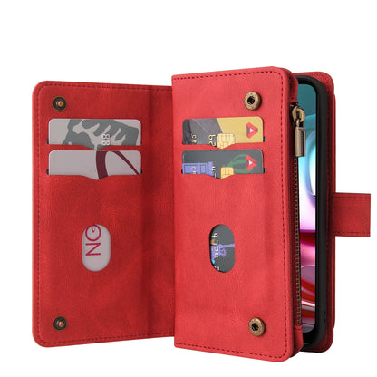 For Motorola Moto G10 / G30 Inner TPU+PU Leather Shell KT Multi-functional Series-2 Multiple Card Slots Phone Wallet Stand Case with Wrist Strap and Zipper Pocket