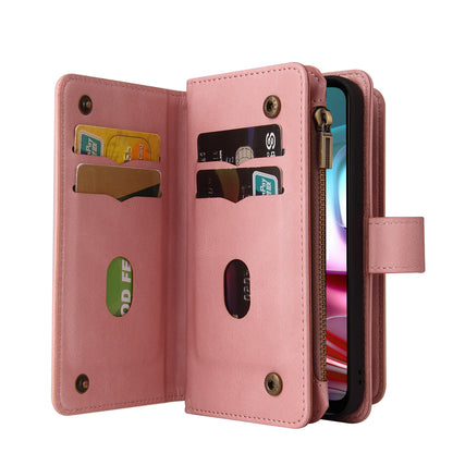 For Motorola Moto G10 / G30 Inner TPU+PU Leather Shell KT Multi-functional Series-2 Multiple Card Slots Phone Wallet Stand Case with Wrist Strap and Zipper Pocket