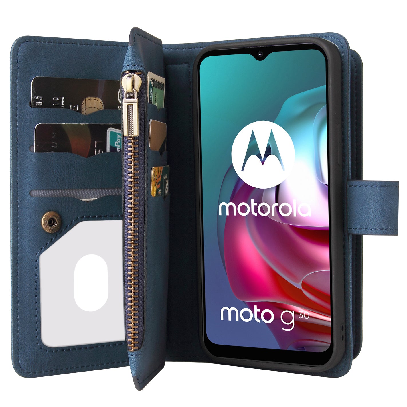 For Motorola Moto G10 / G30 Inner TPU+PU Leather Shell KT Multi-functional Series-2 Multiple Card Slots Phone Wallet Stand Case with Wrist Strap and Zipper Pocket