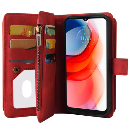 For Motorola Moto G Play (2021) KT Multi-functional Series-2 New PU Leather and TPU Flip Phone Case Stand Cover with Wrist Strap and Zipper Pocket