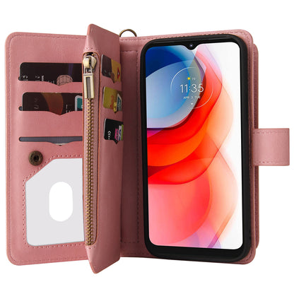 For Motorola Moto G Play (2021) KT Multi-functional Series-2 New PU Leather and TPU Flip Phone Case Stand Cover with Wrist Strap and Zipper Pocket