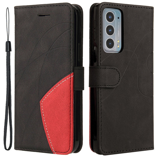 KT Leather Series-1 Splicing Color PU Leather Wallet Magnetic Flip Phone Cover with Stand and Strap for Motorola Edge 20