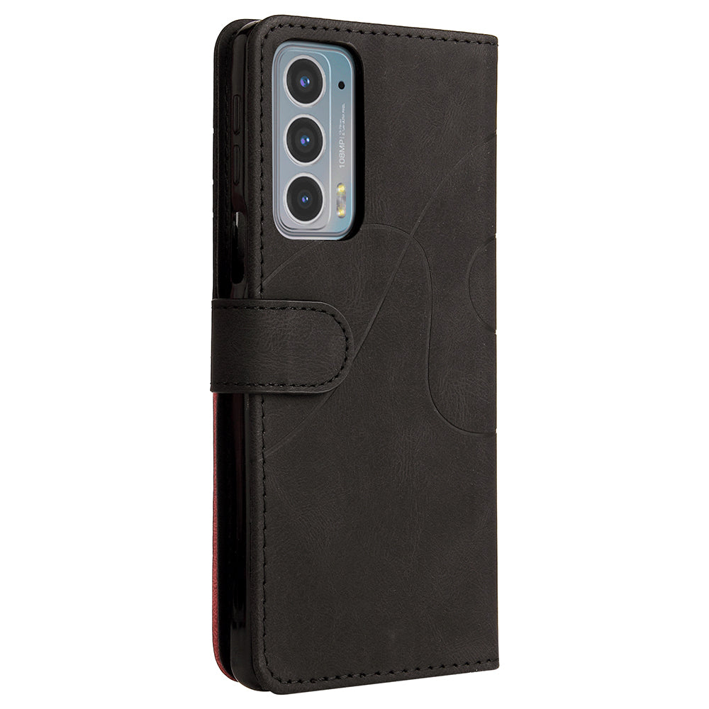 KT Leather Series-1 Splicing Color PU Leather Wallet Magnetic Flip Phone Cover with Stand and Strap for Motorola Edge 20