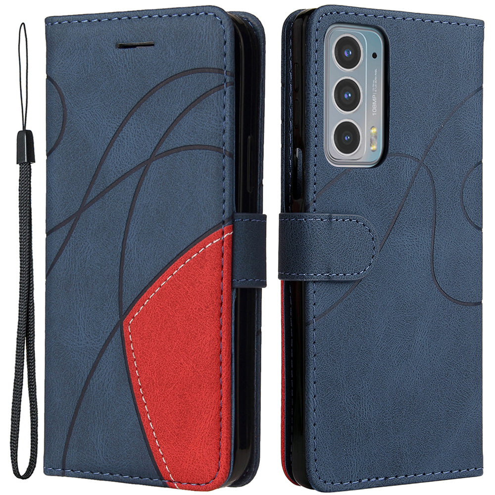 KT Leather Series-1 Splicing Color PU Leather Wallet Magnetic Flip Phone Cover with Stand and Strap for Motorola Edge 20