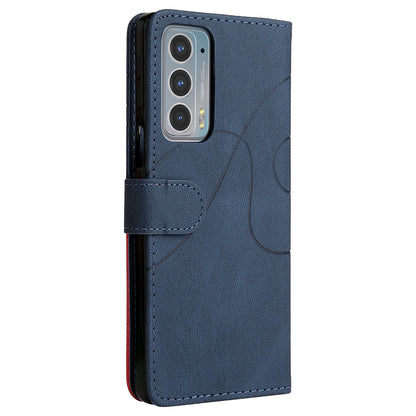 KT Leather Series-1 Splicing Color PU Leather Wallet Magnetic Flip Phone Cover with Stand and Strap for Motorola Edge 20