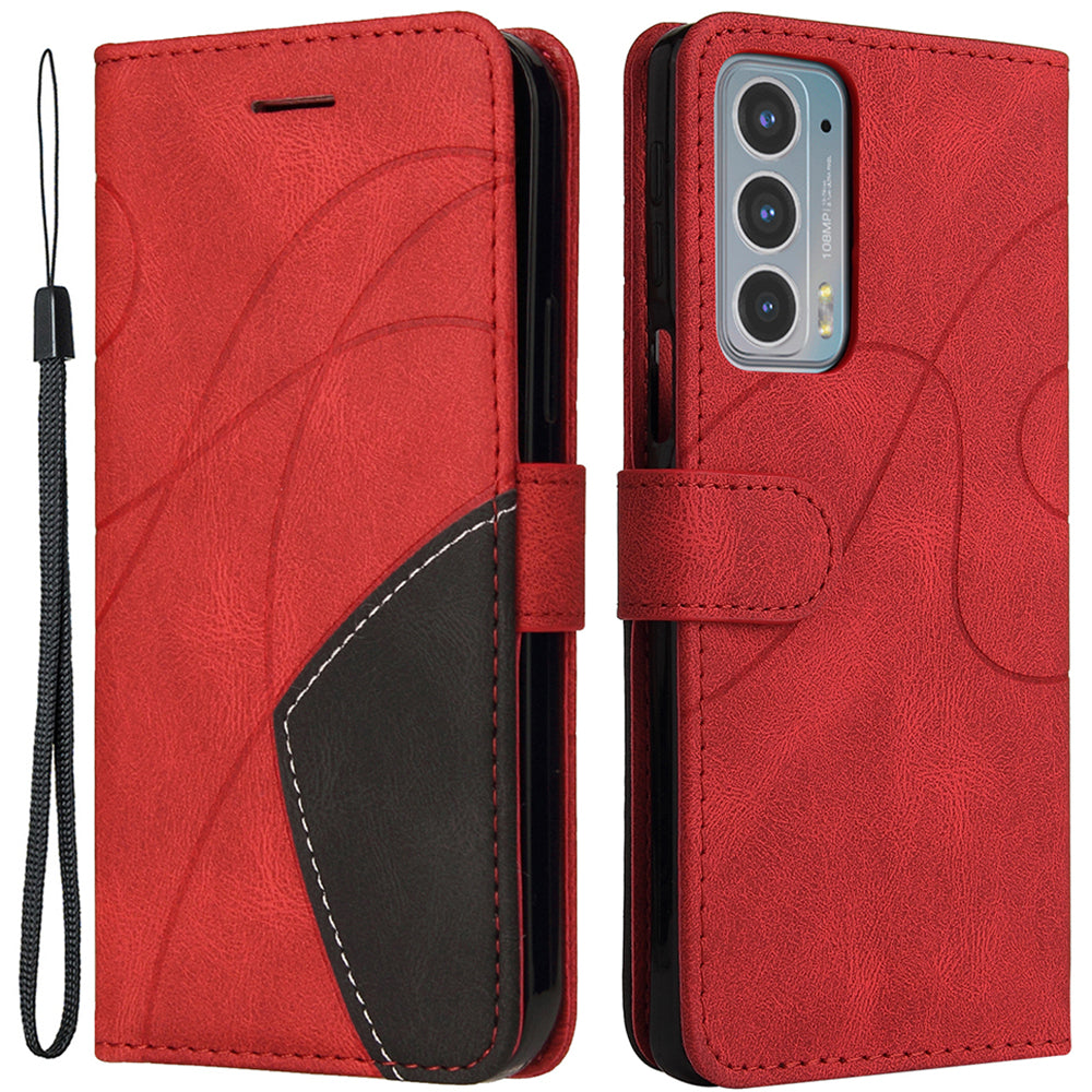 KT Leather Series-1 Splicing Color PU Leather Wallet Magnetic Flip Phone Cover with Stand and Strap for Motorola Edge 20