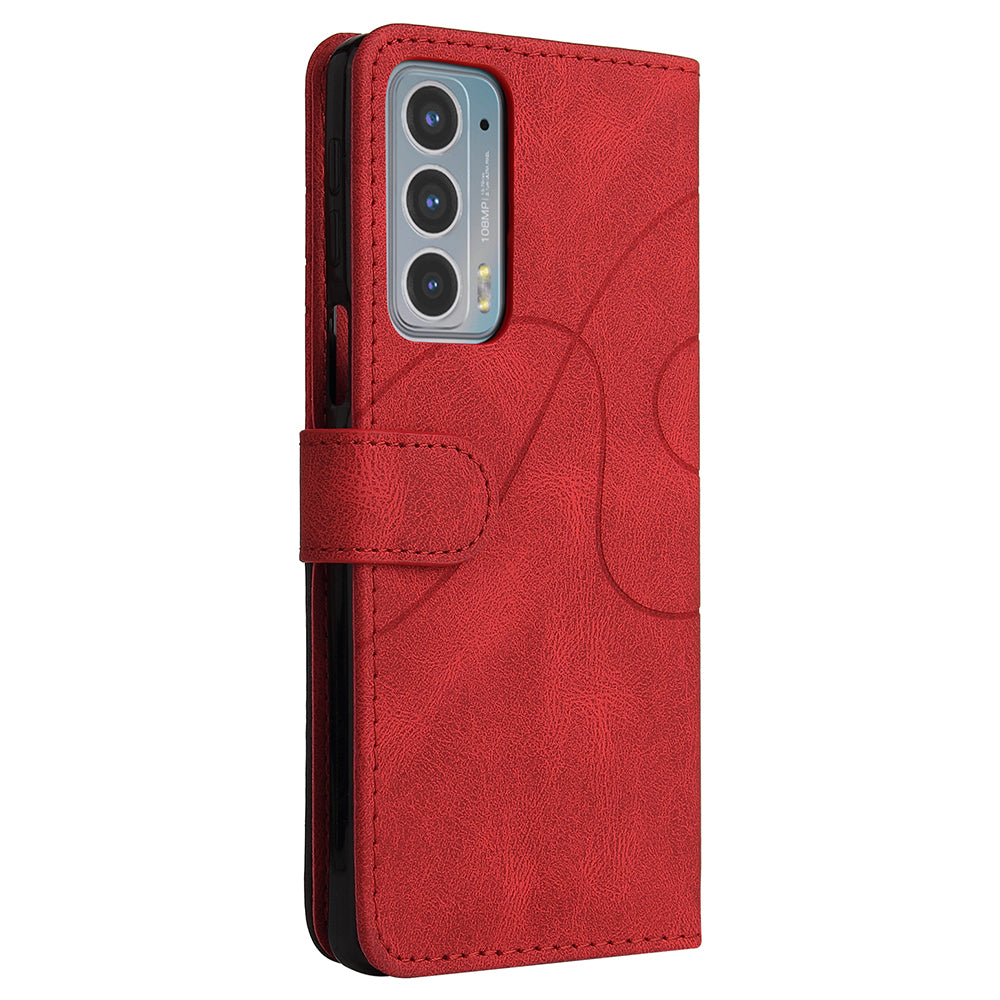 KT Leather Series-1 Splicing Color PU Leather Wallet Magnetic Flip Phone Cover with Stand and Strap for Motorola Edge 20