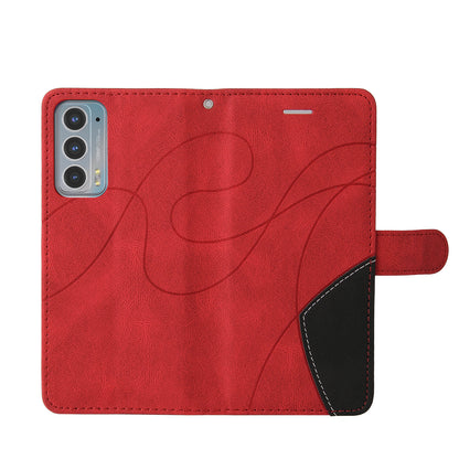 KT Leather Series-1 Splicing Color PU Leather Wallet Magnetic Flip Phone Cover with Stand and Strap for Motorola Edge 20