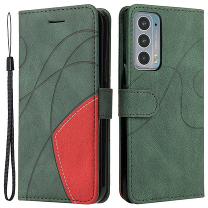 KT Leather Series-1 Splicing Color PU Leather Wallet Magnetic Flip Phone Cover with Stand and Strap for Motorola Edge 20