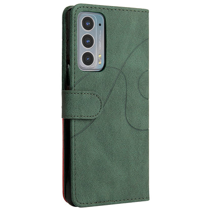 KT Leather Series-1 Splicing Color PU Leather Wallet Magnetic Flip Phone Cover with Stand and Strap for Motorola Edge 20